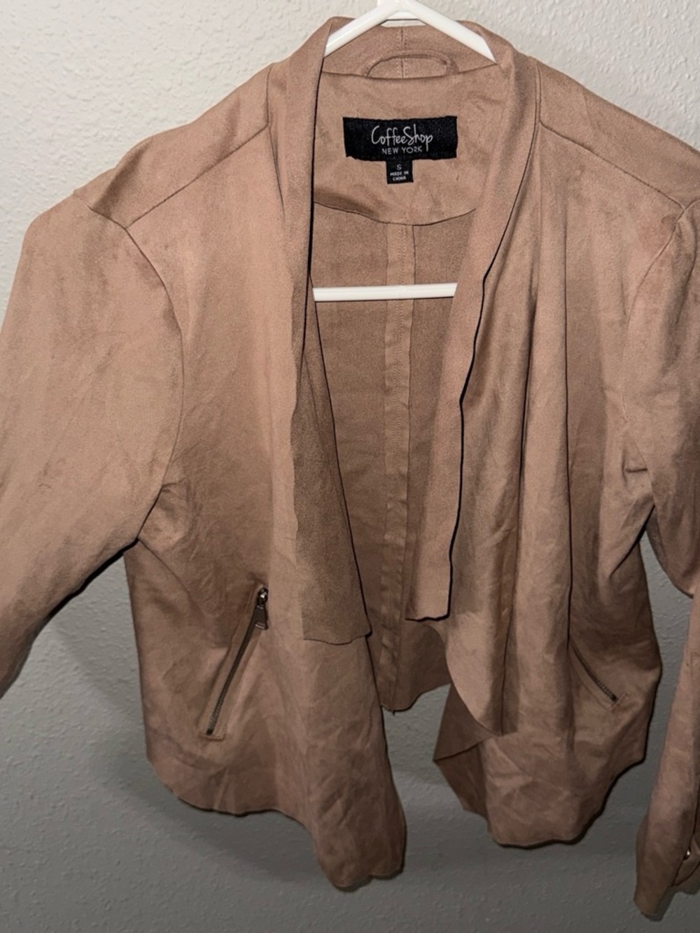 CoffeeShop Women's Light Tan Draped Open-Front Jacket